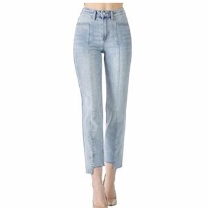 Risen Jeans High Rise Straight Leg Frayed Step Hem Jeans Style #RDP5181 Size 27